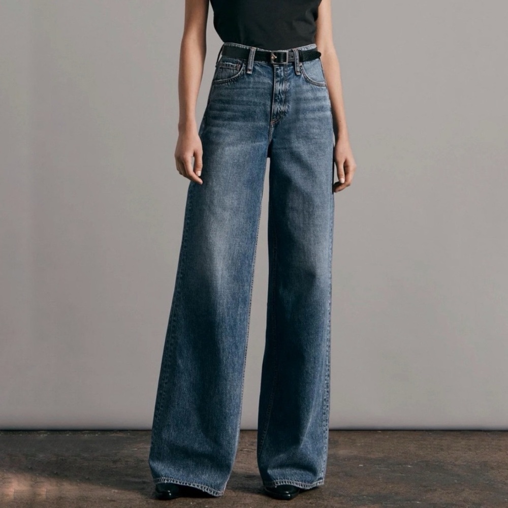 Rag & Bones “Sofia” Wide Leg High Ride Denim Jeans in Prbble Wash, sz 27